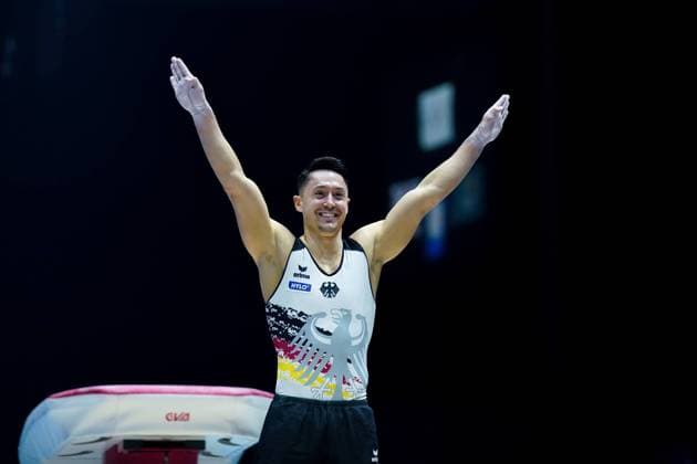 Sport Themen der Woche KW44 Sport Bilder des Tages 31.10.2022, Liverpool, M&S Bank Arena, FIG Artistic World Gymnastics Championships, 192 Andreas Toba (Germany) celebrates after his exercise on the vault (Daniela Porcelli SPP-JP)  Copyright: xDanielaxPorcellix xSPP-JPx spp-en-DaPo-JustPictures_JST695999
