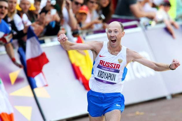 London, England 20120811. Sommer OL i London 2012. London 2012 Olympic Games, Olympische Spiele, Olympia, OS Race Walk athlete Sergey Kirdyapkin from Russia wins the 50 km Race Walk at the Mall in London Saturday. London Storbritannien x10550x *** London, England 20120811 London 2012 Summer Olympics London 2012 Olympic Games Race Walk athlete Sergey Kirdyapkin from Russia wins the 50 km Race Walk at the Mall in London Saturday London UK x10550x  Copyright: xLarsen,xHakonxMosvoldx OS 2012