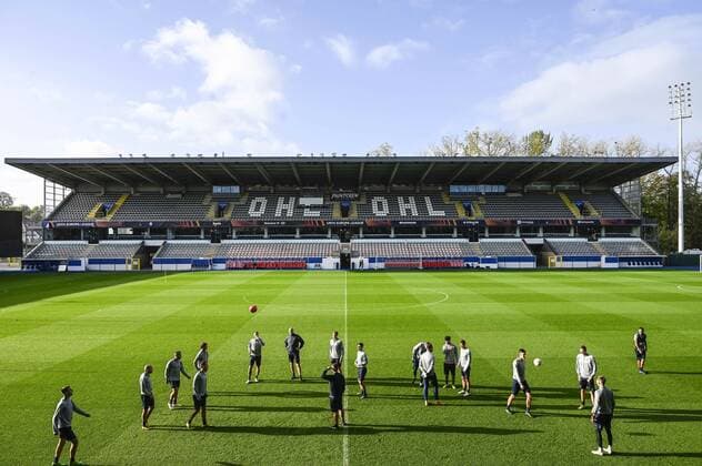 LEUVEN, BELGIUM - NOVEMBER 02 : Illustration picture shows the King Power at Den Dreef stadium during a practice session prior of the UEFA Europa League match between Union St-Gilloise and Union Berlin at the King Power Stadium at den Dreef November 2, 2022 in Leuven, Belgium, 2 11 2022 ( Union ST-Gilloise practice session. PhotoNews Panoramic 