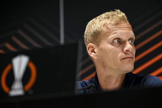 LEUVEN, BELGIUM - NOVEMBER 02 : Geraerts Karel head coach of Union St-Gilloise pictured during a press conference, PK, Pressekonferenz prior to the UEFA Europa League match between Union St-Gilloise and Union Berlin at the King Power Stadium at den Dreef November 2, 2022 in Leuven, Belgium, 2 11 2022 ( Union ST-Gilloise press conference. PhotoNews Panoramic 