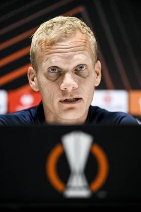 LEUVEN, BELGIUM - NOVEMBER 02 : Geraerts Karel head coach of Union St-Gilloise pictured during a press conference, PK, Pressekonferenz prior to the UEFA Europa League match between Union St-Gilloise and Union Berlin at the King Power Stadium at den Dreef November 2, 2022 in Leuven, Belgium, 2 11 2022 ( Union ST-Gilloise press conference. PhotoNews Panoramic 