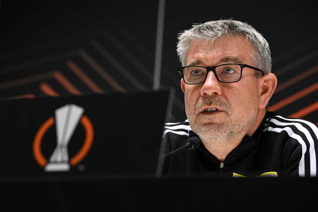 Berlin s head coach Urs Fischer pictured during a press conference, PK, Pressekonferenz of German soccer team Union Berlin, Wednesday 02 November 2022 in Heverlee, in preparation of tomorrow s game against Belgian soccer team Royale Union Saint-Gilloise on day 6 6 of the Uefa Europa League group stage. JOHNxTHYS  x48486795x