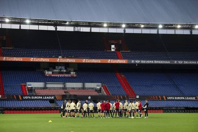 ROTTERDAM - Feyenoord s squad during training prior to the UEFA Europa League match between Feyenoord and Lazio Roma at Feyenoord Stadium de Kuip on November 2, 2022 in Rotterdam, Netherlands. ANP OLAF KRAAK UEFA Europa League MD-1 2022 2023 xVIxANPxSportx xxANPxIVx