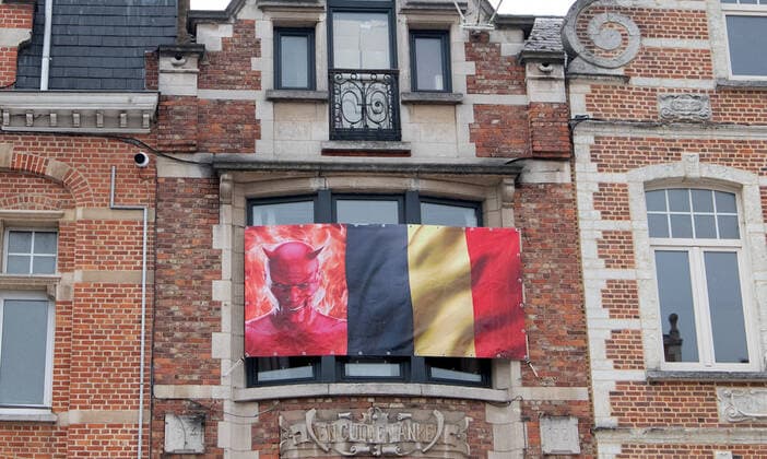 Fussball, Herren, Saison 2022 2023, Europa League (Gruppenphase, Gruppe D, 6. Spieltag), Royale Union Saint-Gilloise - 1. FC Union Berlin, Belgienflagge mit Teufel in Leuven, 03.11. 2022, Copyright: xSebastianxRäppold MatthiasxKochx
