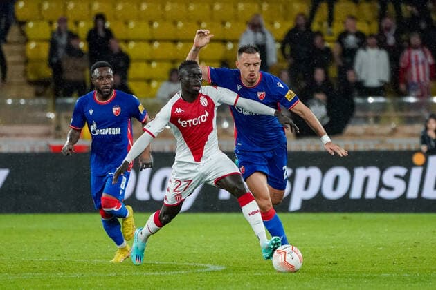 Krepin Diatta (AS Monaco) - Milan Rodic (Etoile Rouge de Belgrade) FOOTBALL : AS Monaco vs Etoile Rouge de Belgrade - Europa League - Phase de groupe H - Monaco - 03 11 2022 NorbertScanella Panoramic 