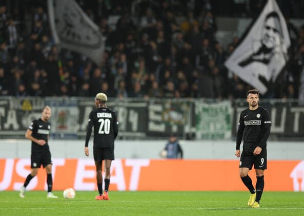 SOCCER - UEFA EL, Midtjylland vs Sturm HERNING,DENMARK,03.NOV.22 - SOCCER - UEFA Europa League, group stage, FC Midtjylland vs SK Sturm Graz. Image shows the disappointment of Albian Ajeti (Sturm).  GEPAxpictures xChrisxBauer