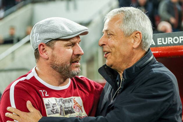 Sport Bilder des Tages Lucien Favre (OGC Nizza Nice, Chef-Trainer) und Steffen Baumgart (FC Köln Koeln, Chef-Trainer) vor dem Spiel, GER, FC Köln Koeln vs. OGC Nizza Nice, UEFA Conference League 2022 23, Gruppenphase, Gruppe D, 6. Spieltag, 03.11.2022, GER, FC Köln Koeln vs. OGC Nizza Nice, UEFA Conference League 2022 23, Gruppenphase, Gruppe D, 6. Spieltag, 03.11.2022, Foto: Eibner-Pressefoto Gabriel Boia Köln Koeln Copyright: xEibner-Pressefoto GabrielxBoiax EP_EER