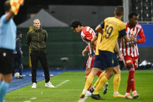 LEUVEN, BELGIUM - NOVEMBER 03 : Geraerts Karel head coach of Union St-Gilloise pictured during UEFA Europa league match between Union St-Gilloise and Union Berlin at the King Power Stadium at den Dreef November 3, 2022 in Leuven, Belgium, 3 11 2022 ( Union ST-Gilloise v Union Berlin PhotoNews Panoramic 
