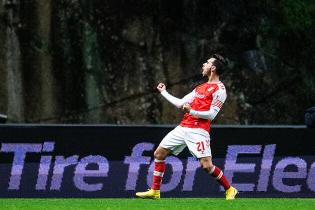 221103 Ricardo Horta of Braga celebrates after 1-0 during the UEFA Europa League between Braga and Malmö FF on November 3, 2022 in Braga. Photo: Petter Arvidson BILDBYRAN kod PA PA0430 fotboll football soccer fotball uefa europa league braga malmö ff bbeng jubel Copyright: PETTERxARVIDSON BB221103PA081
