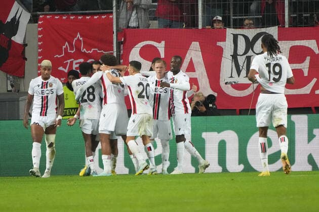 GER, Europa Conference League, Gruppenphase, 6 Spieltag, 1. FC Koeln (GER) vs. OGC Nizza (FRA) 03.11.2022, Rheinenergie Stadion, Koeln, GER, Europa Conference League, Gruppenphase, 6 Spieltag, 1. FC Koeln (GER) vs. OGC Nizza (FRA), im Bild: Torjubel Jubel Jubellauf, Nizza