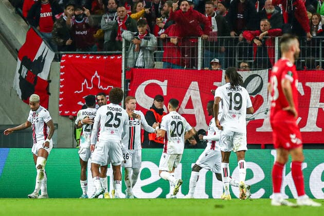 Tor, Torjubel, zum 0:1 durch Gaetan Laborde (OGC Nizza Nice, 24), GER, FC Köln Koeln vs. OGC Nizza Nice, UEFA Conference League 2022 23, Gruppenphase, Gruppe D, 6. Spieltag, 03.11.2022, GER, FC Köln Koeln vs. OGC Nizza Nice, UEFA Conference League 2022 23, Gruppenphase, Gruppe D, 6. Spieltag, 03.11.2022, Foto: Eibner-Pressefoto Gabriel Boia Köln Koeln Copyright: xEibner-Pressefoto GabrielxBoiax EP_EER