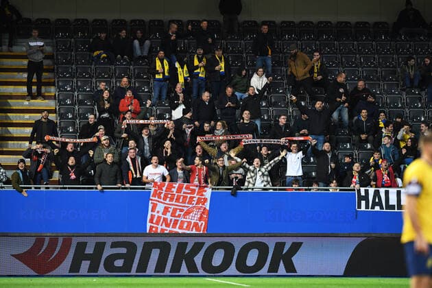 Fussball, Herren, Saison 2022 2023, Europa League (Gruppenphase, Gruppe D, 6. Spieltag), Royale Union Saint-Gilloise - 1. FC Union Berlin, Einige Fans von 1. FC Union Berlin sind trotz Verbot seit Beginn der 2. Halbzeit im Stadion , 03.11. 2022, Copyright: xSebastianxRäppold MatthiasxKochx