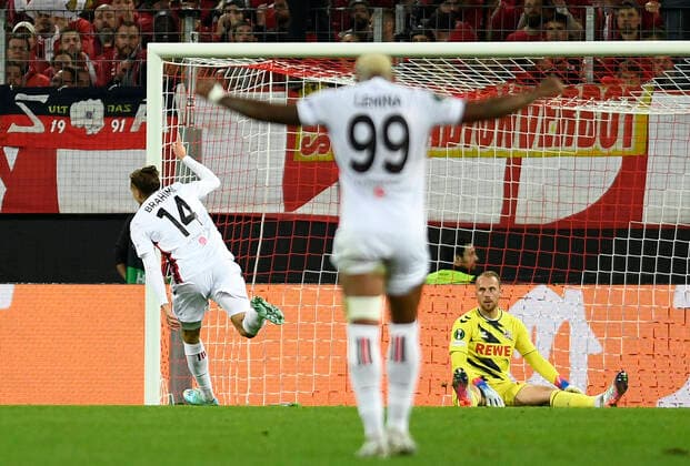03.11.2022, Cologne, Germany, RheinEnergieStadium, 1. FC Koeln vs OGC Nizza - UEFA Europa Conference League - Group D, Billal Brahimi (OGC Nice) Torjubel, jubelt nach seinem Treffer zum 0:2 (Foto Ralf Treese) Cologne RheinEnergieStadium North Rhine-Westphalia Germany