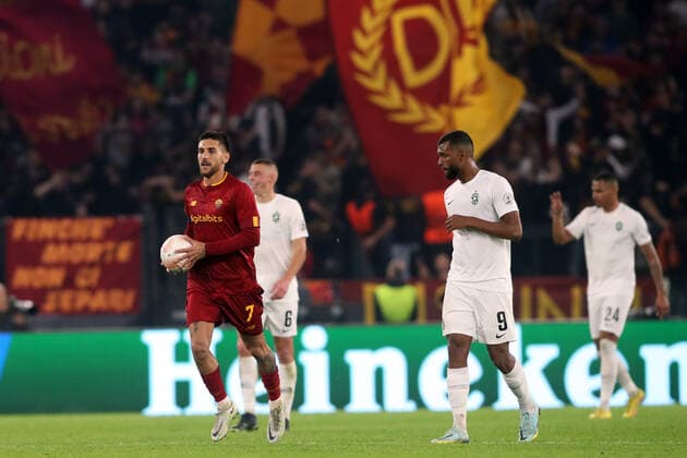Rome, Italy 03.11.2022: Lorenzo Pellegrini of Roma score goal in penalty 1-1 during the Europe Uefa League 2022-2023 Group C, day 6, football match between AS Roma vs Ludogorets at Olympic Stadium in Rome.  Copyright: xmarcoxiacobuccix xipa-agency.netx xmarcoxiacobuccix 0