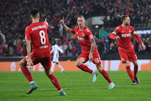 Sport Bilder des Tages Fußball UEFA Conference League Gruppenphase 6. Spieltag 1. FC Köln - OGC Nizza am 03.11.2022 im RheinEnergieStadion in Köln Torjubel Jubel Tor zum 2:2 durch Ondrej Duda ( Köln )