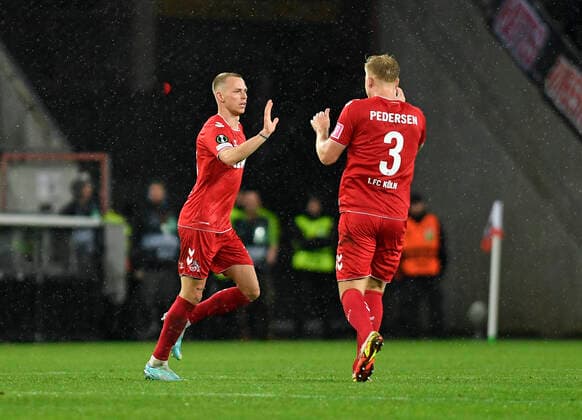03.11.2022, Cologne, Germany, RheinEnergieStadium, 1. FC Koeln vs OGC Nizza - UEFA Europa Conference League - Group D, Ondrej Duda (1. FC Koeln) Torjubel, jubelt mit seiner Mannschaft nach dem Treffer zum 2:2 (Foto Ralf Treese) Cologne RheinEnergieStadium North Rhine-Westphalia Germany