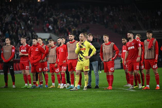 Enttäuschung bei den Kölner Spielern 03.11.2022, Fussball, UEFA Europa Conference League, Saison 2022 23, Gruppenphase, 6. Spieltag 1. FC Köln - OGC Nizza Koeln RheinEnergieStadion Nordrhein Westfalen Deutschland