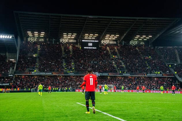 Jeremy Doku (Stade Rennais) FOOTBALL : Stade Rennais x AEK Larnaca - Ligue Europa - JournÃ e 6 - 03 11 2022 BaptisteAutissier Panoramic 