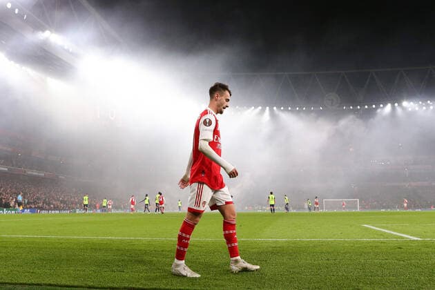 Arsenal v Zurich 03 November 2022, London - Europa League Group Stage - Arsenal v Zurich - Fabio Vieira of Arsenal walks around the pitch after being substituted - Photo: Jacques Feeney Offside. London UK Copyright: xJacquesxFeeneyx xOffsidexOffside