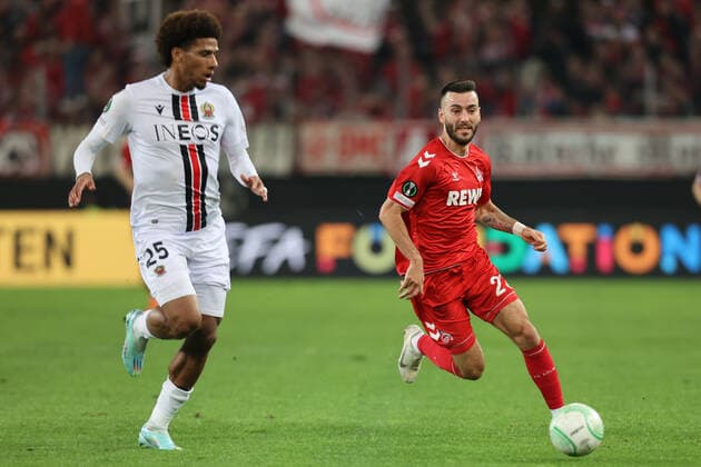 Jean-Clair Todibo (Nizza), Sargis Adamyan (Köln) , Conference League, Köln, Deutschland, 06.10.2022, 1. FC Köln - OGC Nizza.