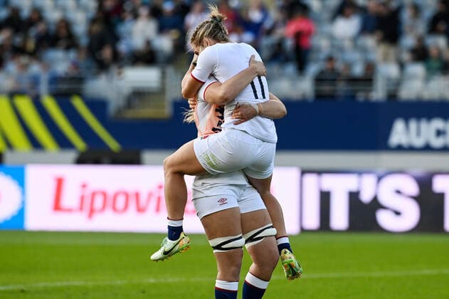Rugby, WM Frauen, Kanada - England 5th November 2022; Auckland, New Zealand: Claudia MacDonald of England celebrates their semi final win. Canada versus England, Women& x2019;s Rugby World Cup New Zealand 2021 (played in 2022) Semi Final match at Eden Park, Auckland, New Zealand  ActionPlus12445028 AndrewxCornaga