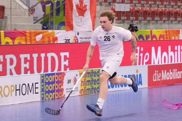 IFF Men s World Floorball Championship 2022 Canada vs Denmark - Denmark Defender Pontus Henriksen (26) Winterthur AXA Arena Zürich Schweiz Copyright: xSergioxBrunettix