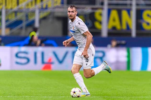 Milan, Italy - October 26: Tomas Chory of Viktoria Plzen in action during the UEFA Champions League group C match between FC Internazionale and Viktoria Plzen at San Siro Stadium on October 26, 2022 in Milan, Italy. (Photo by Marcio Machado Eurasia Images) Milan San Siro Stadium Italy