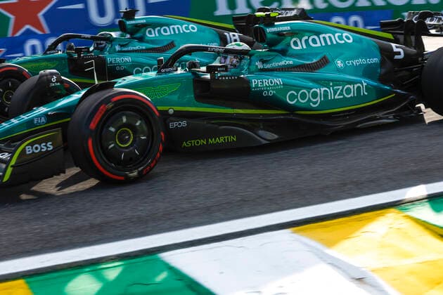 5 Sebastian Vettel (DEU, Aston Martin Aramco Cognizant F1 Team), 18 Lance Stroll (CAN, Aston Martin Aramco Cognizant F1 Team), F1 Grand Prix of Brazil at Autodromo Jose Carlos Pace on November 12, 2022 in Sao Paulo, Brazil. (Photo by HOCH ZWEI) Sao Paulo Brazil