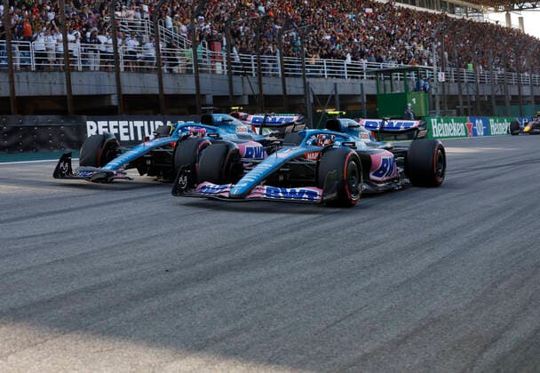 31 Esteban Ocon (FRA, BWT Alpine F1 Team), 14 Fernando Alonso (ESP, BWT Alpine F1 Team), F1 Grand Prix of Brazil at Autodromo Jose Carlos Pace on November 12, 2022 in Sao Paulo, Brazil. (Photo by HOCH ZWEI) Sao Paulo Brazil
