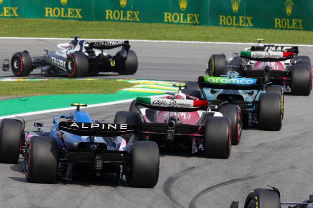 31 Esteban Ocon (FRA, BWT Alpine F1 Team), 24 Guanyu Zhou (CHN, Alfa Romeo F1 Team ORLEN), F1 Grand Prix of Brazil at Autodromo Jose Carlos Pace on November 13, 2022 in Sao Paulo, Brazil. (Photo by HOCH ZWEI) Sao Paulo Brazil