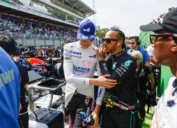 31 Esteban Ocon (FRA, BWT Alpine F1 Team), 44 Lewis Hamilton (GBR, Mercedes-AMG Petronas F1 Team), F1 Grand Prix of Brazil at Autodromo Jose Carlos Pace on November 13, 2022 in Sao Paulo, Brazil. (Photo by HOCH ZWEI) Sao Paulo Brazil