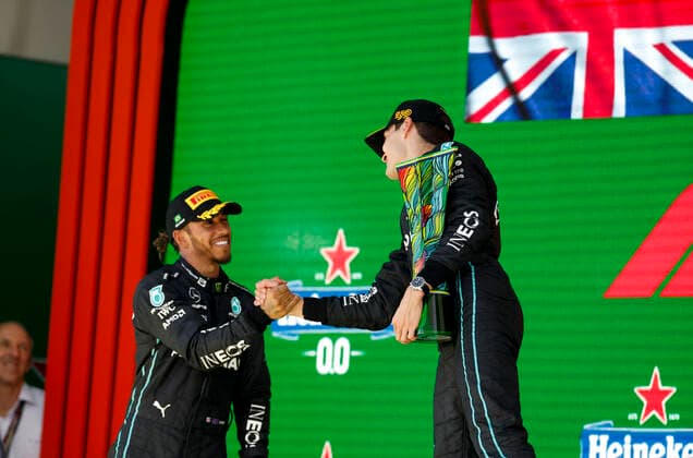 44 Lewis Hamilton (GBR, Mercedes-AMG Petronas F1 Team), 63 George Russell (GBR, Mercedes-AMG Petronas F1 Team), F1 Grand Prix of Brazil at Autodromo Jose Carlos Pace on November 13, 2022 in Sao Paulo, Brazil. (Photo by HOCH ZWEI) Sao Paulo Brazil