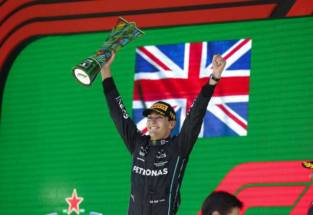 RUSSELL George (gbr), Mercedes AMG F1 Team W13, portrait podium during the Formula 1 Heineken Grande Premio de Sao Paulo 2022, Sao Paulo Grand Prix Grand Prix 2022, 21st round of the 2022 FIA Formula One World Championship, WM, Weltmeisterschaft from November 11 to 13, 2022 on the Interlagos Circuit, in Sao Paulo, Brazil - F1 - SAO PAULO GRAND PRIX 2022 - RACE DPPI Panoramic  20221113_F12022GP21BRA_JK196891