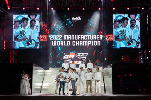 2022 FIA WEC MANUFACYTURER WORLD CHAMPION: TOYOTA GAZOO RACING, REPRESENTED BY KAZUKI NAKAJIMA DURING THE 2022 FIA WORLD ENDURANCE CHAMPIONSHIP (FIA WEC) AWARDS CEREMONY, SOFITEL BAHRAIN ZALLAQ, ZALLAQ, BAHRAIN, NOVEMBER 13 2022 AUTOMOBILE : FIA WEC 2022 - CEREMONIE DE REMISE DES PRIX - 13 11 2022 MPSAgency Panoramic 