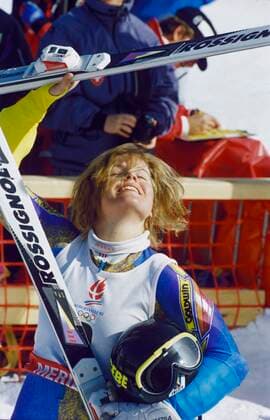 ARKIV MERIBEL 19920219. Pernilla Wiberg jublar i malfallan efter sitt guld i storslalom vid de olympiska vinterspelen i Albertville. MERIBEL FRANKRIKE SKIDOR x1003x *** ARCHIVE MERIBEL 19920219 Pernilla Wiberg cheers in the Malvalan after her gold medal in the giant slalom at the Albertville Winter Olympics MERIBEL FRANCE SKISTS x1003x  Copyright: xHansxTxDahlskogx xTTx x OS ALBERTVILLE 1992 ALPINT