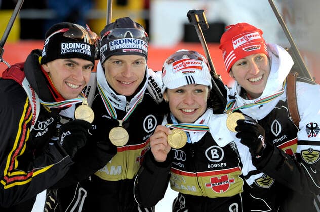 ÖSTERSUND 20080212 IBU WORLD CHAMPIONSHIPS BIATHLON ÖSTERSUND. mixedstafett. Tyska laget: Michael Greis, Andreas Birnbacher, Magdalena Neuner och Sabrina Buccholz tog guldmedaljen ÖSTERSUND SVERIGE x10010x *** ÖSTERSUND 20080212 IBU WORLD CHAMPIONSHIPS BIATHLON ÖSTERSUND mixed relay German team Michael Greis, Andreas Birnbacher, Magdalena Neuner and Sabrina Buccholz took the gold medal ÖSTERSUND SWEDEN x10010x  Copyright: xJANERIKxHENRIKSSONx xTTx SKIDSKYTTE-VM 2008 ÖSTERSUND