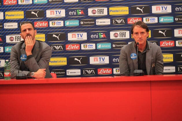 November 16, 2022, Tirana, Albania: Roberto Mancini head coach of Italy and Leonardo Bonucci of Italy during the press conference, PK, Pressekonferenz the day before the friendly football game between the national teams of Albania and Italy, at Air Albania Stadium on 15 November 2022, Tirana, Albania. Photo . friendly football match - Albania vs Italy, Tirana, Albania  - ZUMAl164 20221116_zsa_l164_004 Copyright: xNderimxKacelix
