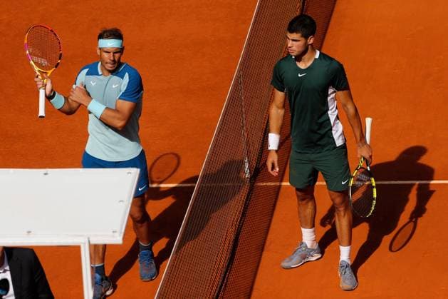 Mandatory Credit: Photo by Ella Ling Shutterstock (12927152cc) Rafael Nadal and Carlos Alcaraz Garfia of Spain Mutua Madrid Open, Tennis, La Caja Magica, Madrid, Spain - 06 May 2022 Mutua Madrid Open, Tennis, La Caja Magica, Madrid, Spain - 06 May 2022  Copyright: xEllaxLing Shutterstockx 12927152cc