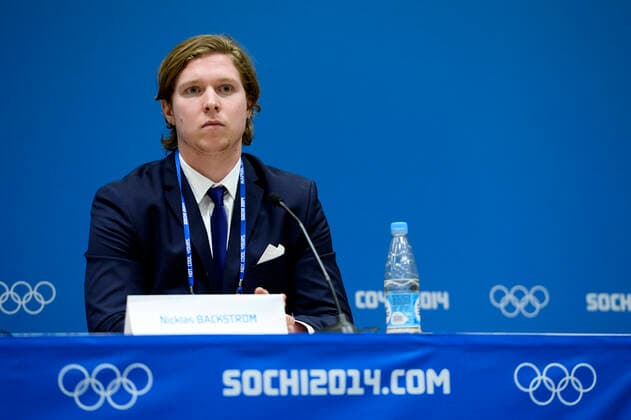 SOCHI 2014-02-23 Tre Kronor player Nicklas Bäckström speaks during a press conference, PK, Pressekonferenz after Bäckström was tested positive for a banned substance prior to the Olympic Ice hockey, Eishockey final Canada vs Sweden during the Sochi 2014 Winter Olympics in Sochi, Russia, February 23, 2014. Canada won Olympic final the match 3-0. SOTJI RYSSLAND x10050x *** SOCHI 2014 02 23 Tre Kronor player Nicklas Bäckström speaks during a press conference after Bäckström was tested positive for a banned substance prior to the Olympic ice hockey final Canada vs Sweden during the Sochi 2014 Winter Olympics in Sochi, Russia, February 23, 2014 Canada won Olympic final the match 3 0 SOTJI RYSSLAND x10050x  Copyright: xPONTUSxLUNDAHLx OS SOTJI 2014 ISHOCKEY PK