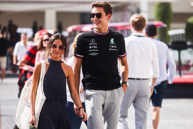 November 19, 2022, Abu Dhabi, United Arab Emirates: George Russell of Mercedes and his girlfriend, Carmen Montero Mundt, arrive Formula 1 Abu Dhabi Grand Prix at Yas Marina Circuit on November 19, 2022 in Abu Dhabi, United Arab Emirates. Abu Dhabi United Arab Emirates - ZUMAz156 0194532682st Copyright: xBeataxZawrzelx
