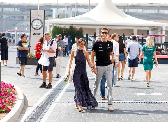 63 George Russell (GBR, Mercedes-AMG Petronas F1 Team) and his girlfriend Carmen Montero Mundt, F1 Grand Prix of Abu Dhabi at Yas Marina Circuit on November 19, 2022 in Abu Dhabi, United Arab Emirates. (Photo by HOCH ZWEI) Abu Dhabi United Arab Emirates