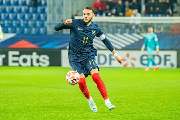 Amine Gouiri (France) FOOTBALL : France U21, U 21 vs Norvege U21 - Amical international - 19 11 2022 BaptisteAutissier Panoramic 