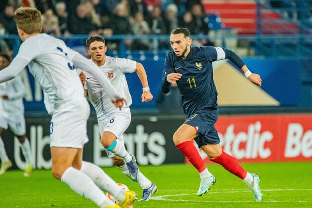 Amine Gouiri (France) FOOTBALL : France U21, U 21 vs Norvege U21 - Amical international - 19 11 2022 BaptisteAutissier Panoramic 
