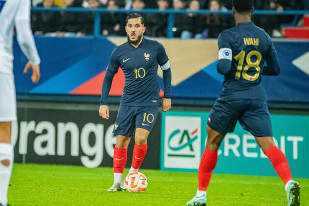 Ryan Cherki (France) FOOTBALL : France U21, U 21 vs Norvege U21 - Amical international - 19 11 2022 BaptisteAutissier Panoramic 