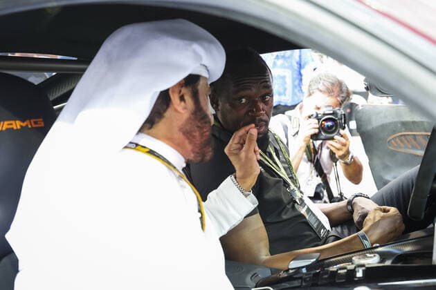 BEN SULAYEM Mohammed (uae), President of the FIA, portrait, BOLT Usain (jam), Olympic Champion during the Formula 1 Etihad Airways Abu Dhabi Grand Prix 2022, 22nd round of the 2022 FIA Formula One World Championship, WM, Weltmeisterschaft from November 18 to 20, 2022 on the Yas Marina Circuit, in Yas Island, Abu Dhabi - F1 - ABU DHABI GRAND PRIX 2022 - RACE DPPI Panoramic 00122050_G00D1381.JPG