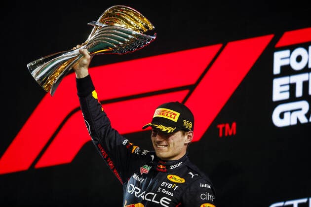 VERSTAPPEN Max (ned), Red Bull Racing RB18, portrait on the podium during the Formula 1 Etihad Airways Abu Dhabi Grand Prix 2022, 22nd round of the 2022 FIA Formula One World Championship, WM, Weltmeisterschaft from November 18 to 20, 2022 on the Yas Marina Circuit, in Yas Island, Abu Dhabi - F1 - ABU DHABI GRAND PRIX 2022 - RACE DPPI Panoramic  00122050__V2_7437.JPG