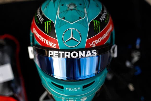 Helmet of 63 George Russell (GBR, Mercedes-AMG Petronas F1 Team), F1 Grand Prix of Abu Dhabi at Yas Marina Circuit on November 20, 2022 in Abu Dhabi, United Arab Emirates. (Photo by HOCH ZWEI) Abu Dhabi United Arab Emirates