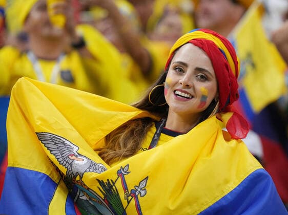 (221120) -- AL KHOR, Nov. 20, 2022 -- A fan is seen inside the stadium before the Group A match between Qatar and Ecuador at the 2022 FIFA World Cup, WM, Weltmeisterschaft, Fussball at Al Bayt Stadium in Al Khor, Qatar, Nov. 20, 2022. ) (SP)QATAR-AL KHOR-2022 WORLD CUP-GROUP A-QAT VS ECU ZhengxHuansong 