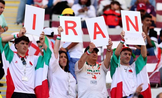 Doha, Qatar, 21st November 2022. Iran fans before the FIFA World Cup, WM, Weltmeisterschaft, Fussball match at Khalifa International Stadium, Doha. Picture credit should read: David Klein Sportimage EDITORIAL USE ONLY. No use with unauthorised audio, video, data, fixture lists, club league logos or live services. Online in-match use limited to 120 images, no video emulation. No use in betting, games or single club league player publications. SPI-2049-0010