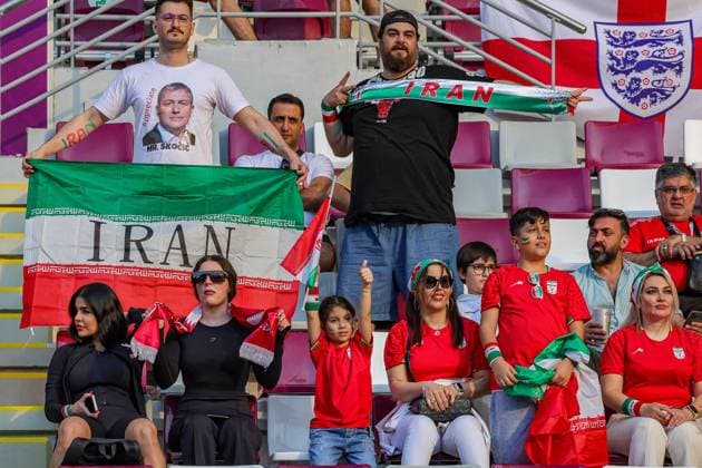 England v Iran 2022 FIFA World Cup, WM, Weltmeisterschaft, Fussball 21 11 2022. Match Three Iran fans during the 2022 Fifa World Cup match between England and Iran at Khalifa International Stadium, Doha, Qatar on 21 November 2022. Editorial use only , Copyright: xNigelxKeenex PSI-16401-0076